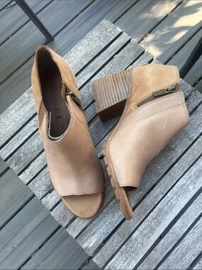 Sorel Chunky Heel Open-Toe Booties